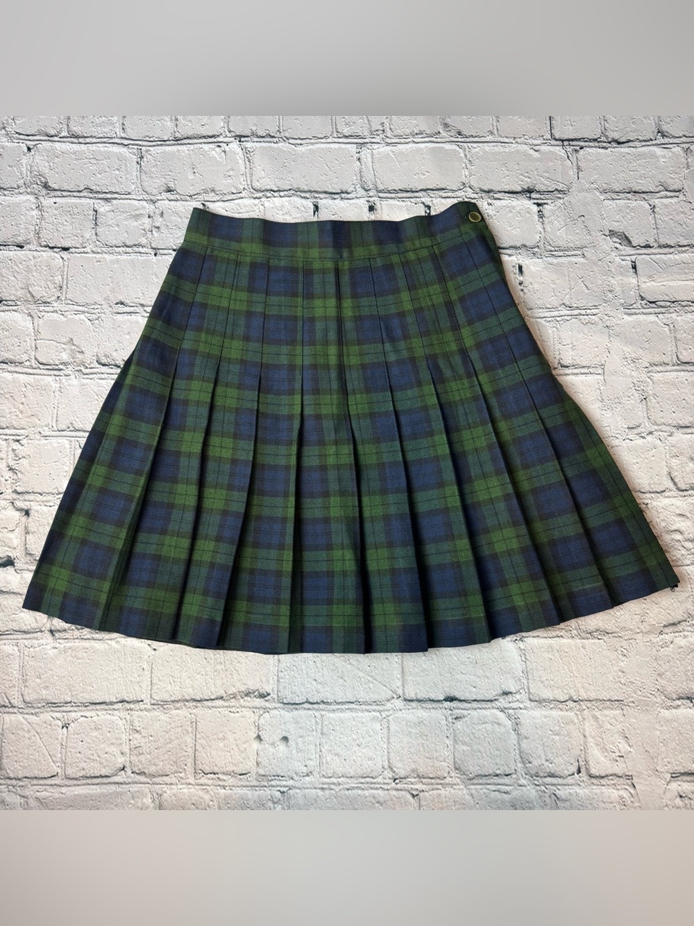 Vtg Preppy 90s Joules Navy Green Tartan Plaid Pleated Mini Skirt Academia Size 7